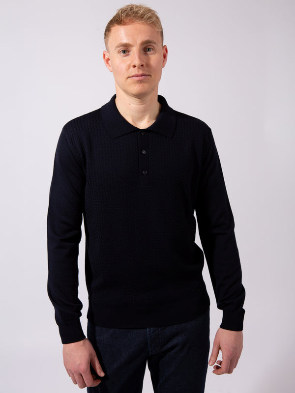 William David Textured Front Long Sleeve Polo