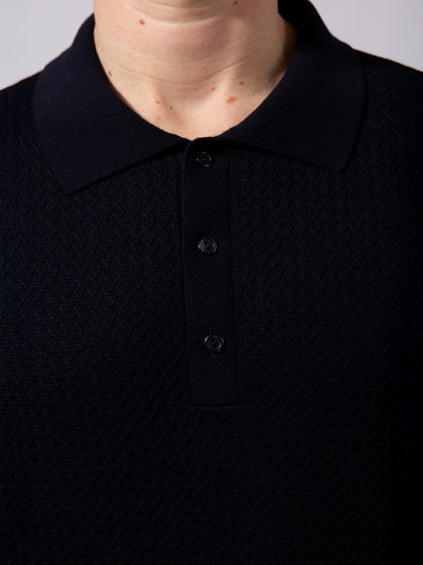 William David Textured Front Long Sleeve Polo