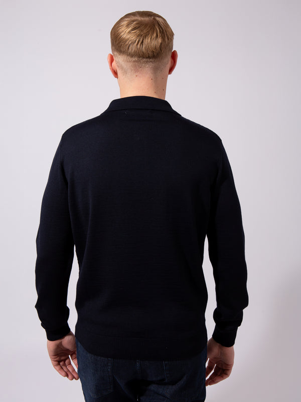 William David Textured Front Long Sleeve Polo