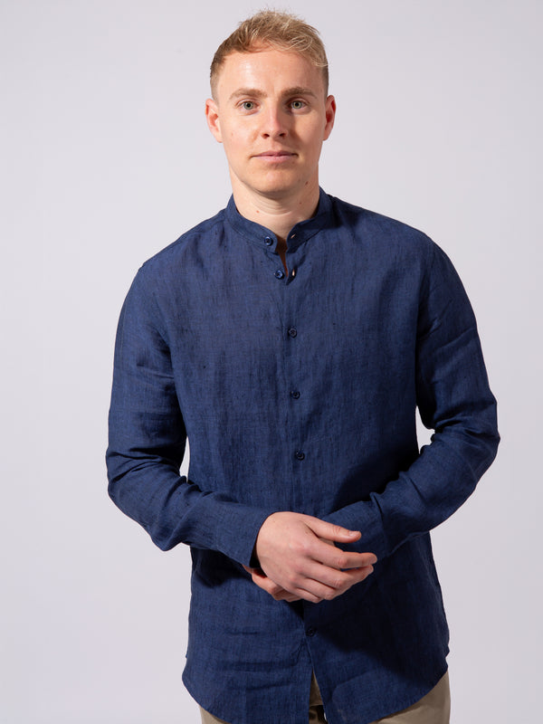 William David Orford Linen Nehru Collar Long Sleeve Shirt