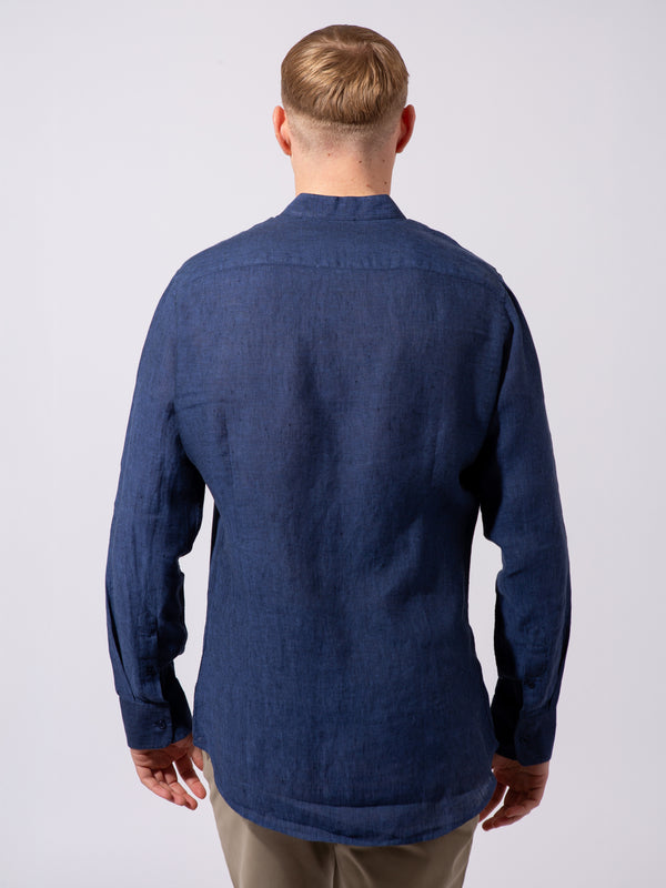 William David Orford Linen Nehru Collar Long Sleeve Shirt