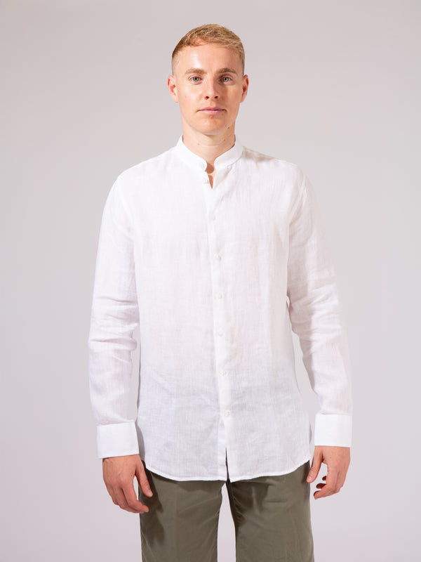 William David Orford Linen Nehru Collar Long Sleeve Shirt