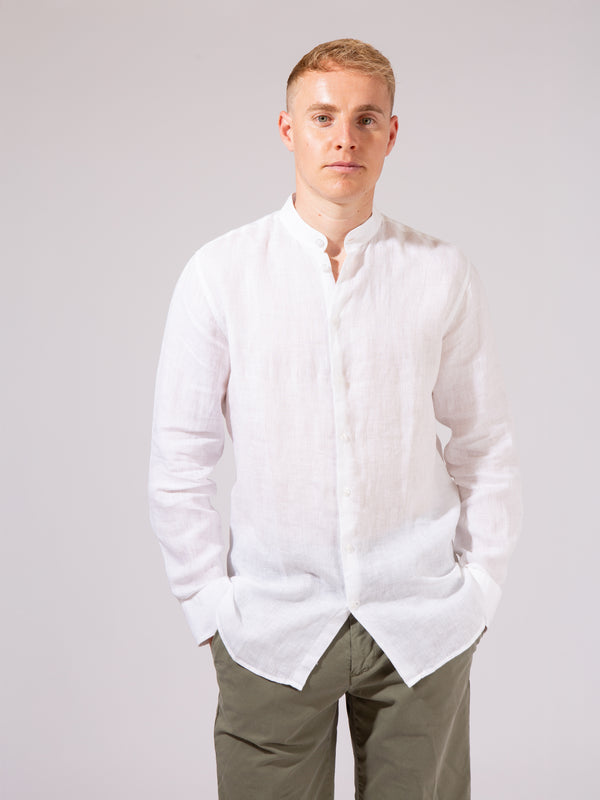 William David Orford Linen Nehru Collar Long Sleeve Shirt