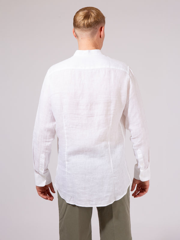 William David Orford Linen Nehru Collar Long Sleeve Shirt