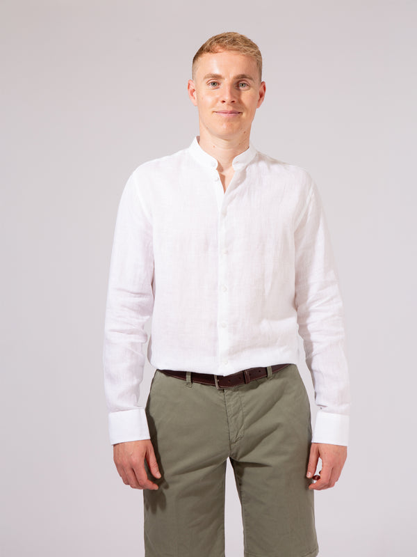William David Orford Linen Nehru Collar Long Sleeve Shirt