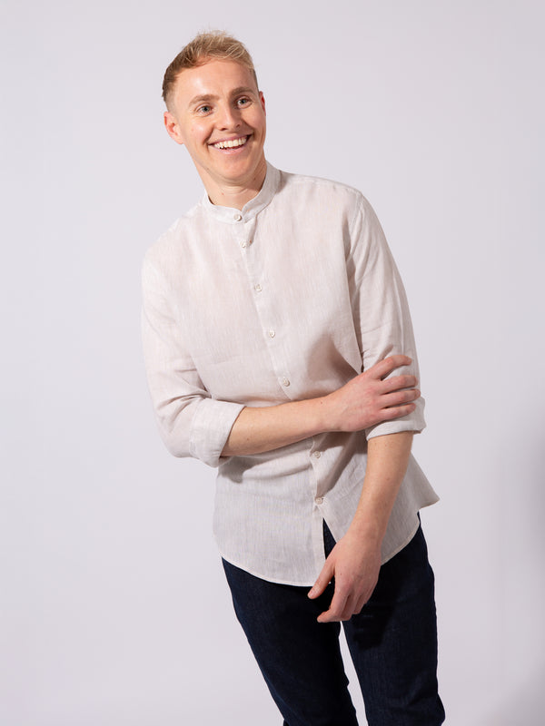 William David Orford Linen Nehru Collar Long Sleeve Shirt