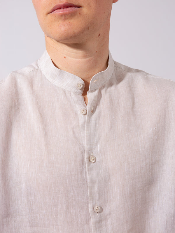 William David Orford Linen Nehru Collar Long Sleeve Shirt