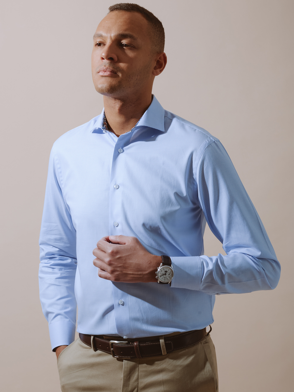 William David Long Sleeve Checked Formal Shirt With Trim