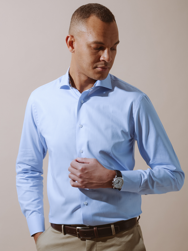 William David Long Sleeve Checked Formal Shirt With Trim