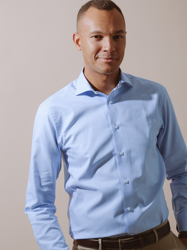 William David Long Sleeve Checked Formal Shirt With Trim