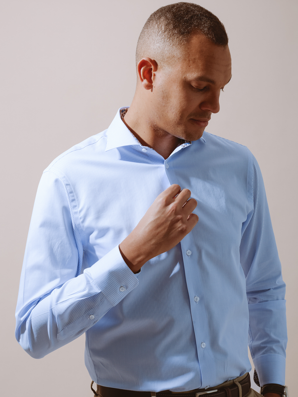 William David Long Sleeve Stripe Formal Shirt With Trim