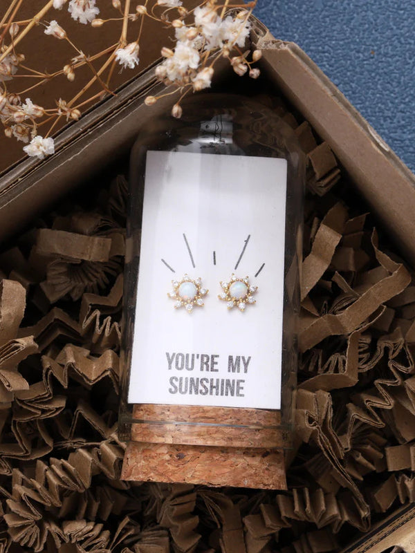 Attic Creations You Are My Sunshine Opal Sun Earrings