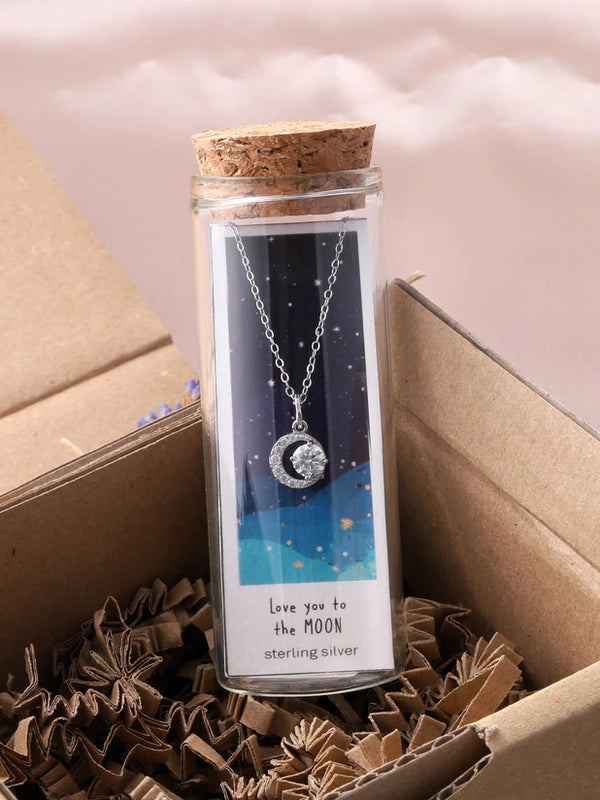 Attic Creations Love You To The Moon - Crystal And Crescent Moon Necklace