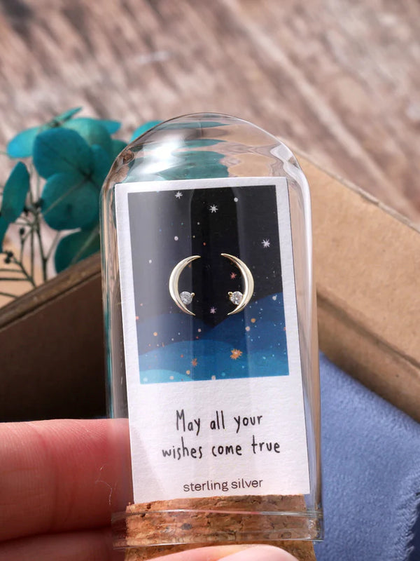 Attic Creations May Your Wishes Come True - Moon Earrings With Crystal
