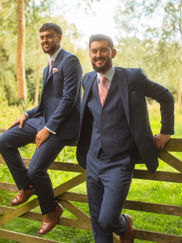 Tyne Blue Check Wedding Suit for Men