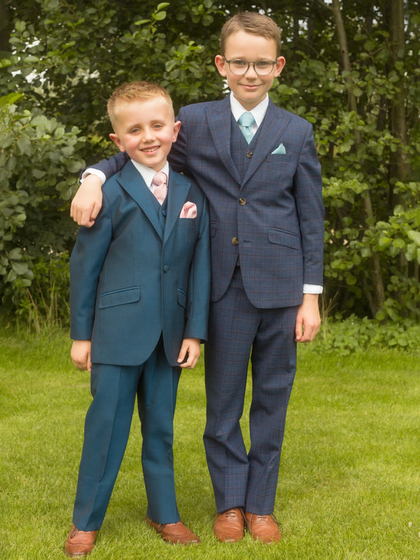 Tyne Blue Check Wedding Suit for Boys