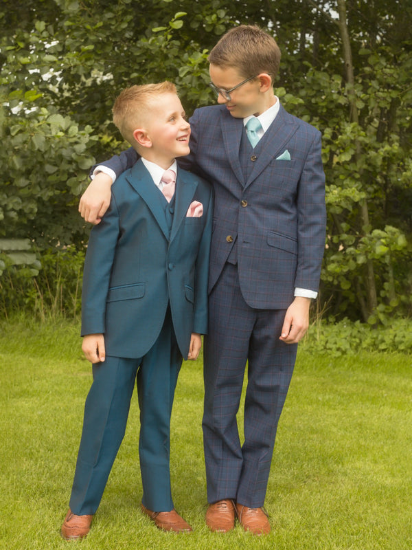 Tyne Blue Check Wedding Suit for Boys