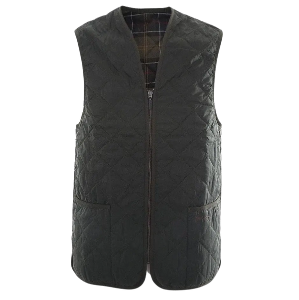 Barbour Mens Quilted Waistcoat/Zip-in Liner in Olive & Classic Tartan