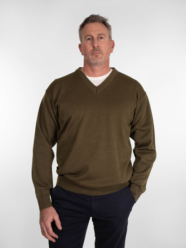Franco Ponti V Neck Pullover in Moss