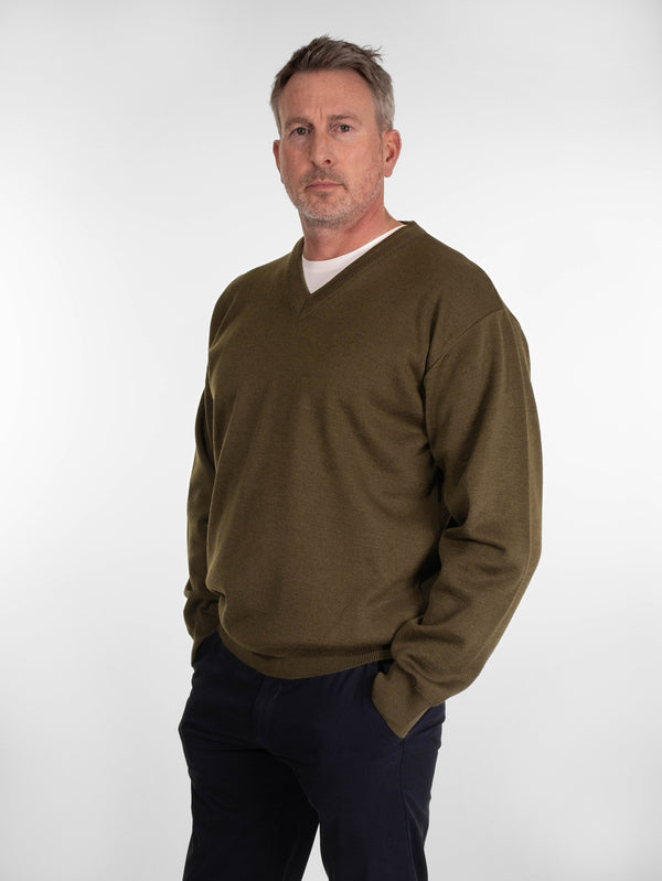 Franco Ponti V Neck Pullover in Moss
