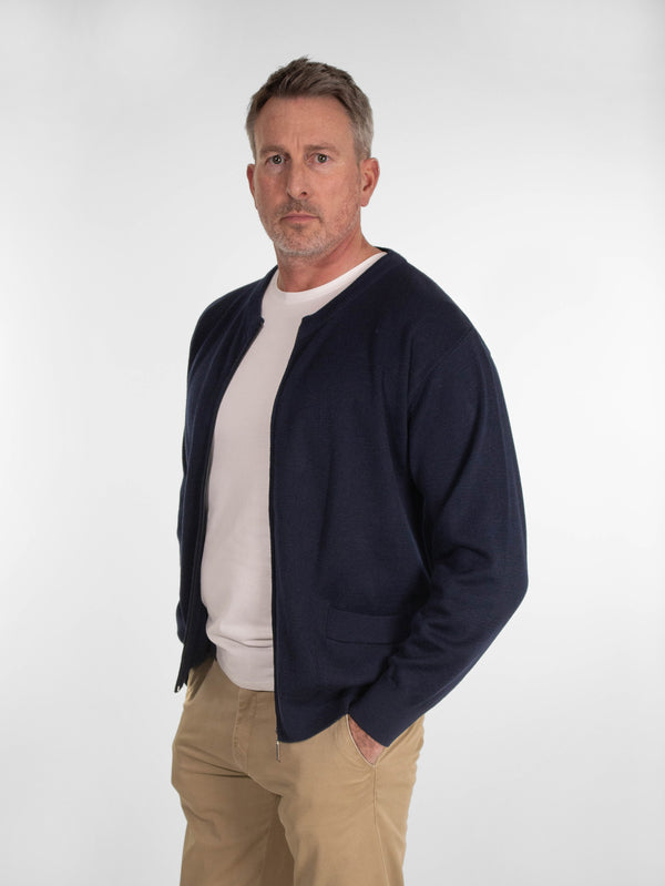Franco Ponti Zip Front Cardigan in Navy
