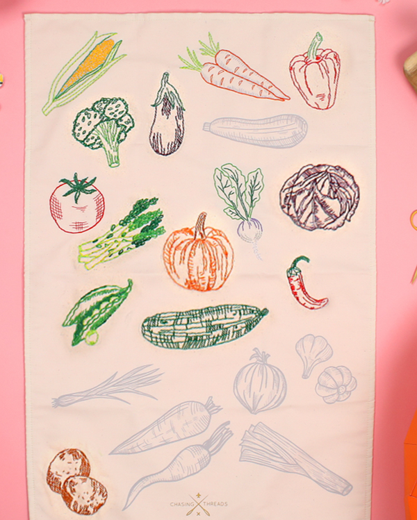 Chasing Threads Stitch Your Vegetable Tea Towel