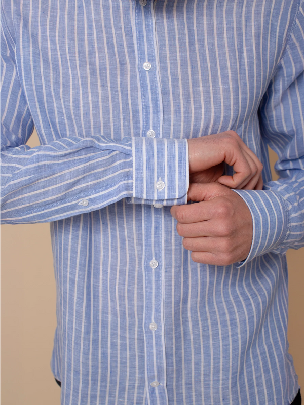 William David Orford Linen Wide Stripe Long Sleeve Shirt