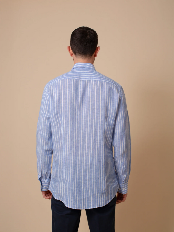 William David Orford Linen Wide Stripe Long Sleeve Shirt