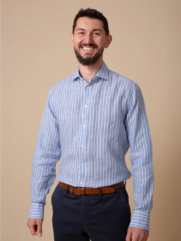 William David Orford Linen Wide Stripe Long Sleeve Shirt