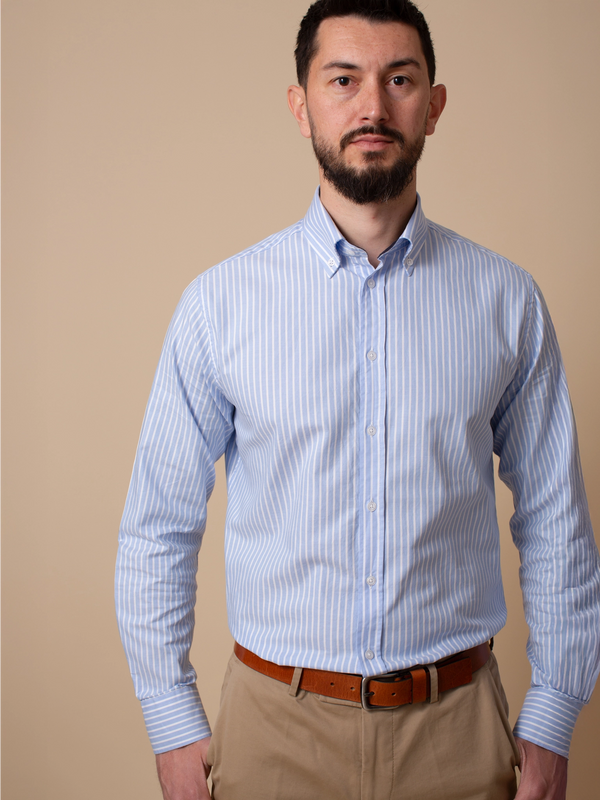 William David Southwold Long Sleeve Wide Stripe Shirt