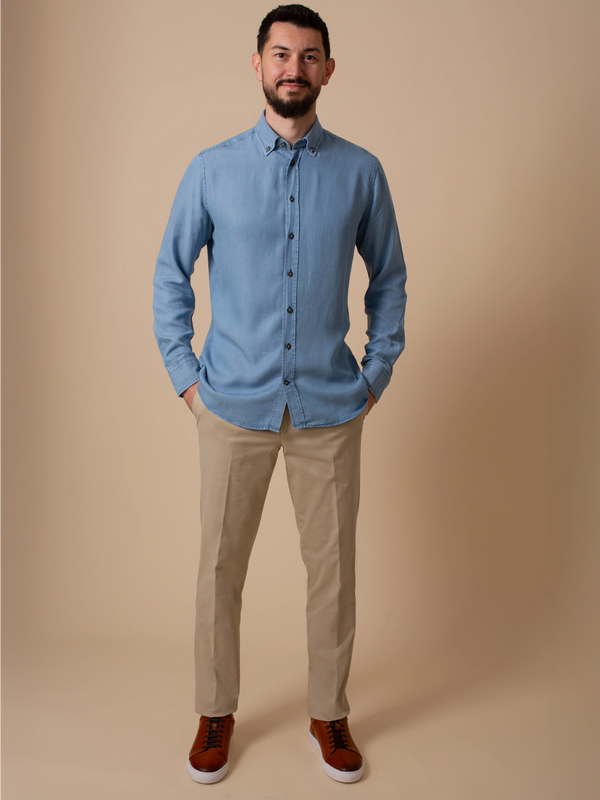 William David Southwold Long Sleeve Denim Tencel Shirt