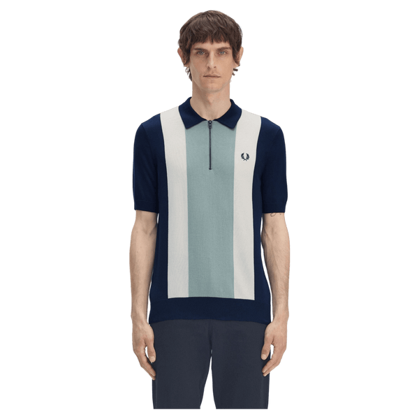Fred Perry Vertical Stripe Zip Neck Short Sleeve Shirt