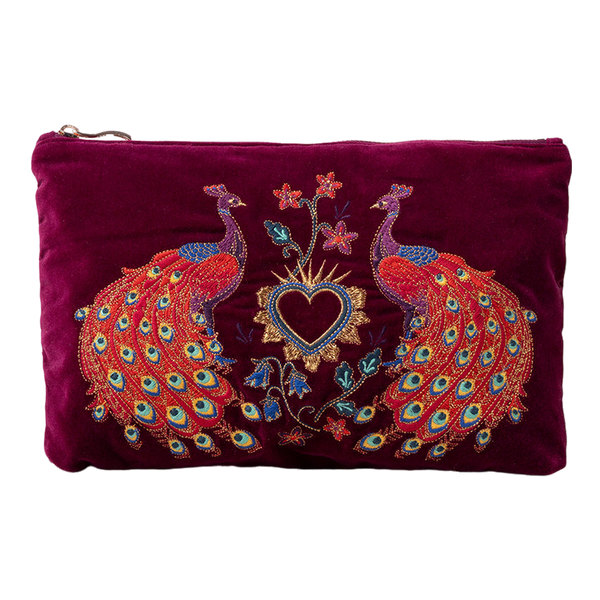 Elizabeth Scarlett Peacock Floral Velvet Everyday Pouch