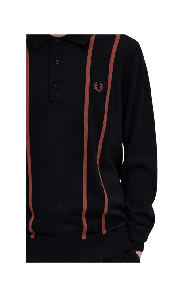 Fred Perry Vertical Stripe Knitted Polo Shirt for Men