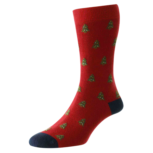 HJ Hall HJ36 Cotton Rich Christmas Trees Scene Socks