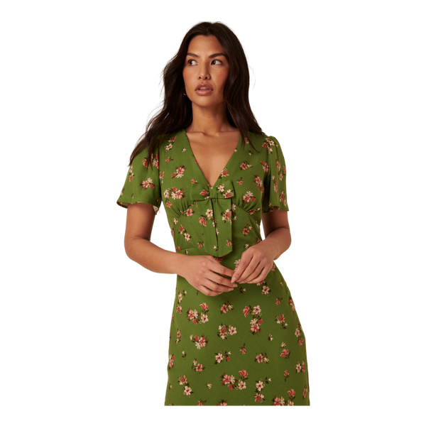 Nobody's Child Faith Bow Front Midi Dress - Green Floral Print
