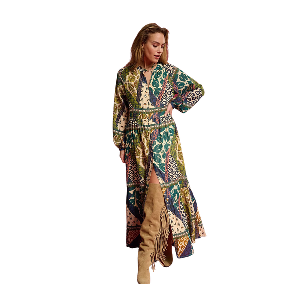POM Amsterdam Mae Eclectic Tribal Print Maxi Dress