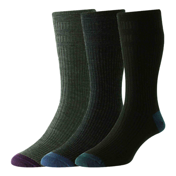 HJ Hall HJ970/3 Contrast Heel & Toe Wool Soft Top Socks 3 Pack