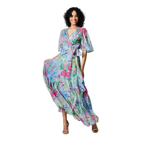 Hope & Ivy Ember Flutter Sleeve Maxi Wrap Dress