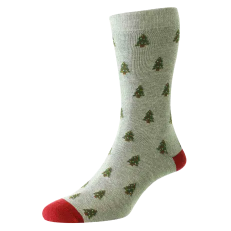 HJ Hall HJ36 Cotton Rich Christmas Trees Scene Socks