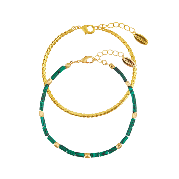 Orelia Jewellery Malachite Bead & Chain 2 Row Bracelet