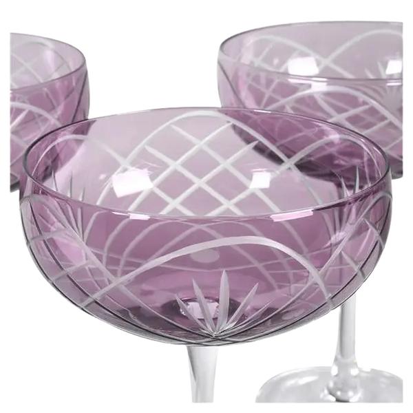 Set Of Two Blush Etched Champagne Glasses