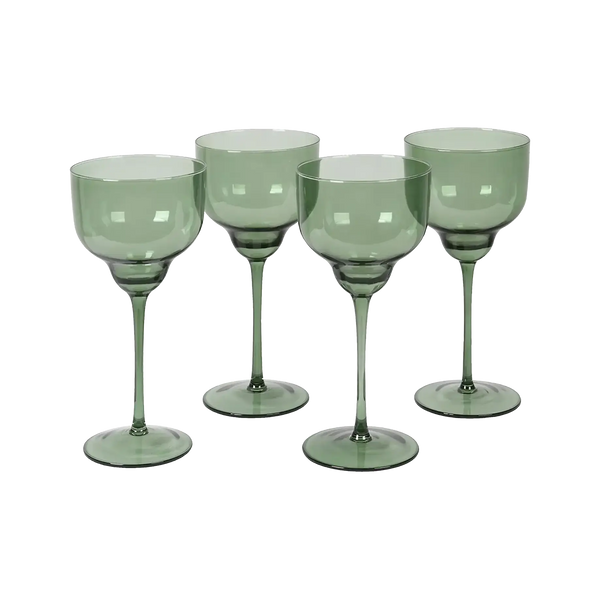 Set Of Two Olive Green Wine Glasses
