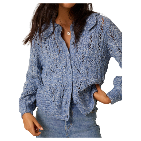 Nobody's Child Pointelle Chunky Collar Cardigan