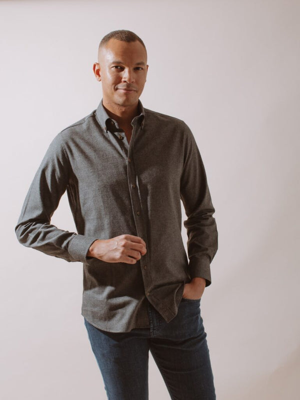 William David Southwold Button Down Herringbone Flannel Shirt