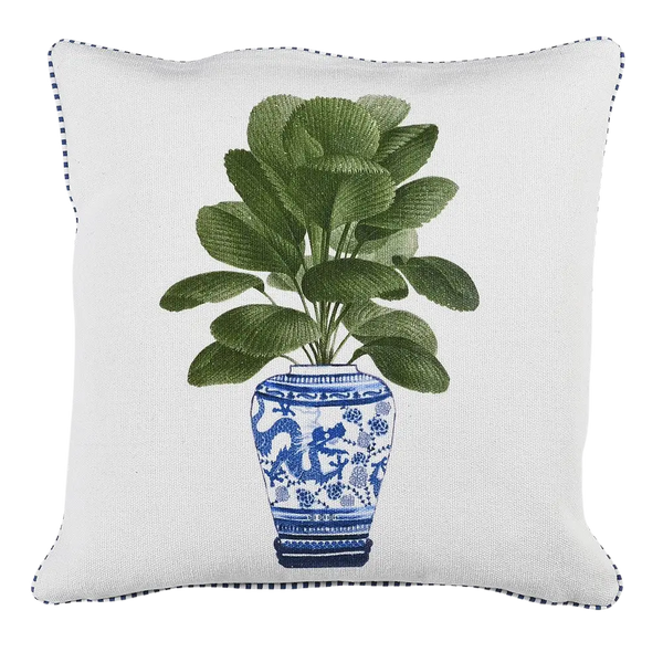 Plant In Blue Urn Cotton Cushion Cover