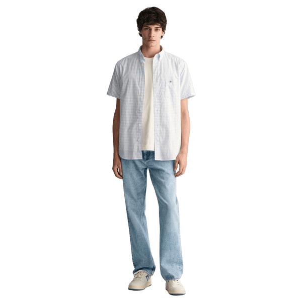 GANT Regular Fit Poplin Gingham Short Sleeve Shirt for Men