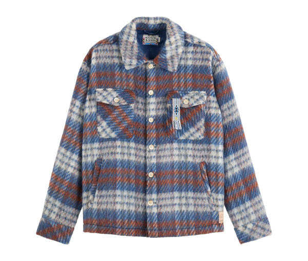 Scotch & Soda Brushed Wool Blend Check Overshirt for Men