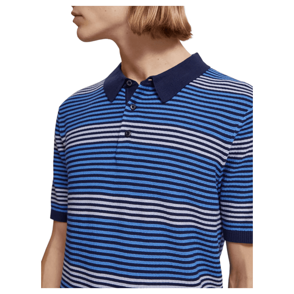 Scotch & Soda Structured Stripe Knitted Polo for Men