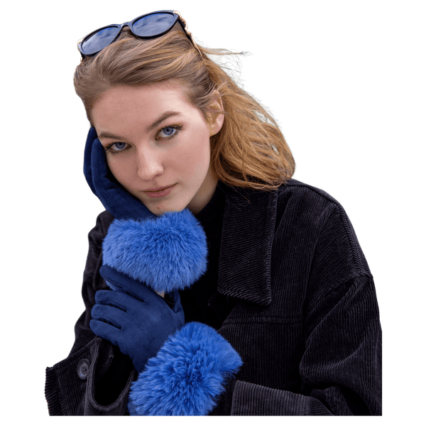 Dents Touchscreen Velour-Lined Faux Suede Gloves with Faux Fur Cuffs
